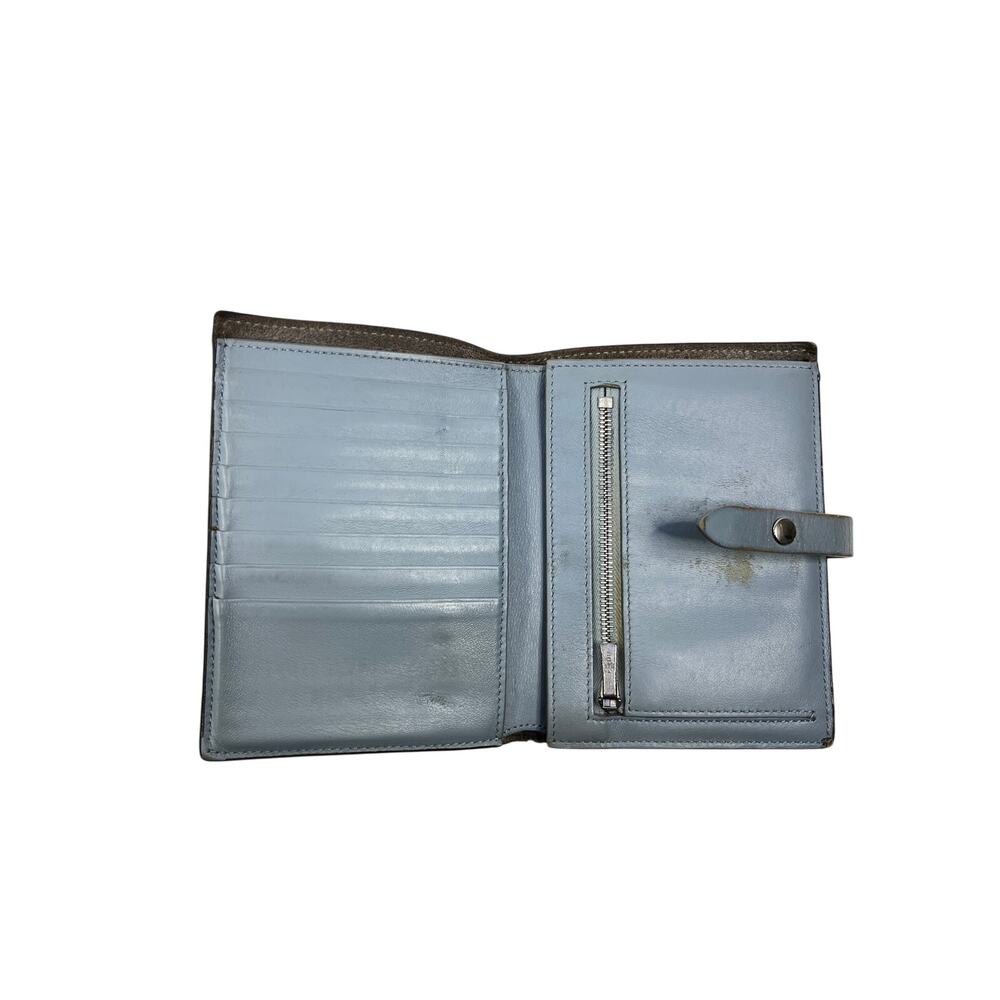 Celine Vintage Wallet Gray Leather Snap Strap Medium Wallet Blue Interior Italy - Picture 7 of 16
